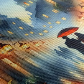 Quadro su tela – Innamorati sotto la pioggia tra edifici storici