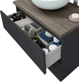 Mobile Da Bagno Sospeso 80 Cm 2 Cassetti Con Lavabo Da Appoggio Tokyo Antracite