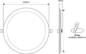 Pannello LED Rotondo 24W 2.400lm Foro Ø225-230mm Osram chip LED Colore Bianco Caldo 3.000K