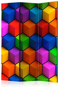 Paravento separè Campi Geometrici Colorati (3 parti) - astrazione in cubi