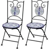 Sedie da Bistrot Pieghevoli 2 pz in Ceramica Blu e Bianco