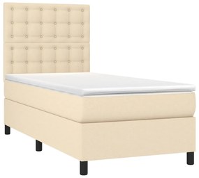 Letto a molle con materasso e led crema 80x200 cm in tessuto