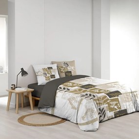 Set copripiumino e federa bianco/marrone in cotone per letto matrimoniale ed esteso 240x220 cm Utopia – douceur d'intérieur