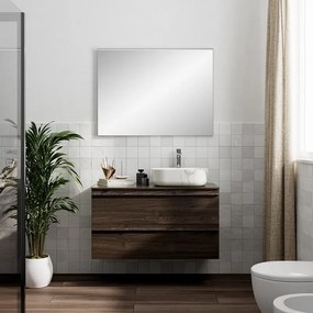 Mobile Linea L100 H55 P45 in laminato rovere cotto 2 cassetti a chiusura ammortizzata e top per lavabo in appoggio