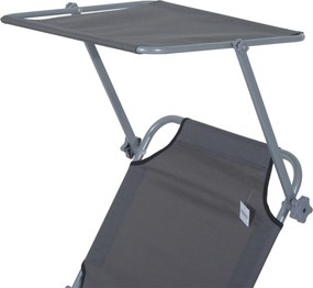 Lettino Prendisole in Ferro Pieghevole Reclinabile con Tettuccio Parasole Oxford Grigio...