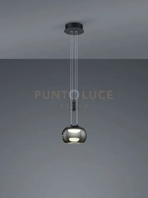 Madison sospensione led metallo nero e vetro sfera fume' cromato co...