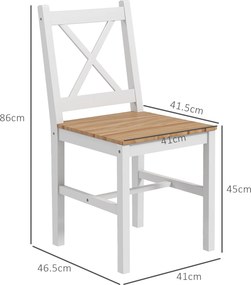 Set 4 Sedie per Cucina e Soggiorno con Schienale a Croce 41x46,5x86 cm in Legno di Pino Bianco e Rovere...
