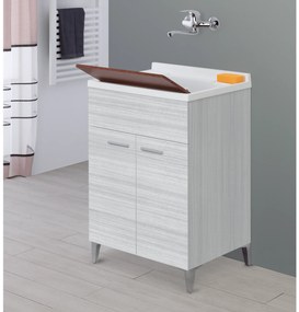 Lavatoio a Terra 60x50 Due Ante Con Vasca Sifone e Tavoletta In Legno Feridras "Stella" Grigio