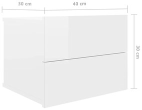 Comodini 2 pz Bianco Lucido 40x30x30 cm in Legno Multistrato