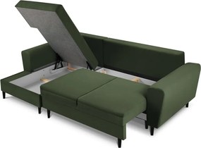 Divano angolare verde allungabile e con contenitore (con penisola a sinistra/con chaise lounge) con rivestimento in velluto a coste Kyoto – Cosmopolitan Design