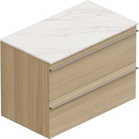 Mobile Linea L80 H55 P45 in laminato rovere natura 2 cassetti a chiusura ammortizzata e top gres calacatta