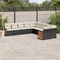 Set Divani da Giardino 10pz con Cuscini in Polyrattan Nero 3260432