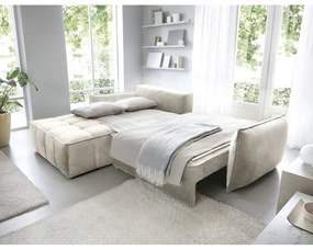 Divano angolare beige allungabile/con contenitore (con penisola a sinistra/con chaise lounge) e rivestimento in velluto Campo – ELTAP