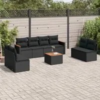 Set Divani da Giardino 9 pz con Cuscini Nero in Polyrattan 3258296