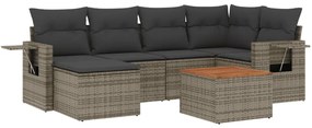 Set divani da giardino 7 pz con cuscini grigio in polyrattan