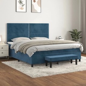 Giroletto A Molle Con Materasso Blu Scuro 160x200 Cm İn Velluto /