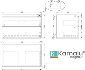 Kamalu - Mobile bagno 80 cm lavabo integrato legno chiaro | KAM-HR80