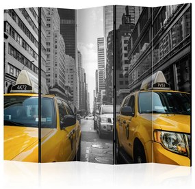 Paravento Taxi di New York II (5 parti) - auto gialle su sfondo architettonico