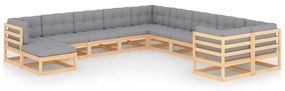 Set divani da giardino 11 pz con cuscini legno massello di pino