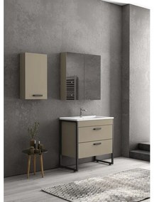 Kamalu - composizione bagno a terra 85cm: mobile con lavabo, specchio contenitore e pensile ikos-85