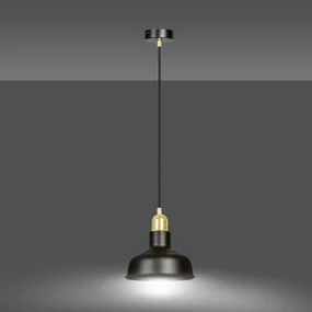 Sospensione Industrial 1 Luce Ibor In Acciaio Nero Con Elementi In Oro