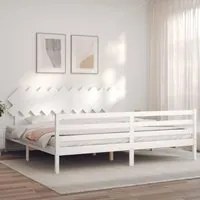 Giroletto con Testiera Bianco 200x200 cm in Legno Massello 3195307