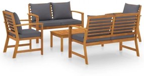 Set Divani da Giardino 5 pz con Cuscini in Legno Acacia