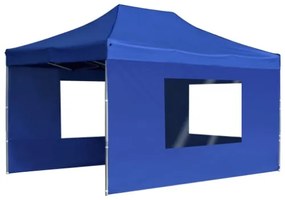 Gazebo Professionale Pieghevole Pareti Alluminio 4,5x3m Blu