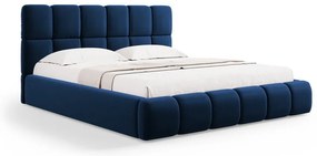 Letto matrimoniale imbottito in blu scuro in velluto con contenitore con rete inclusa 180x200 cm Bellis – Micadoni