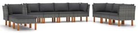 Set divani da giardino 10 pz con cuscini in polyrattan grigio
