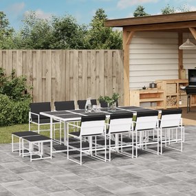 Set da pranzo da giardino 13 pz con cuscini bianco in textilene