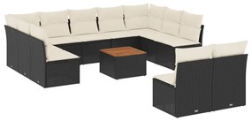 Set divani da giardino 12 pz con cuscini nero in polyrattan