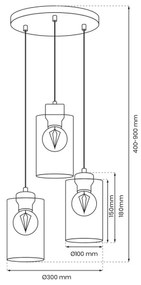 Lampadario a sospensione con filo MADERA 3xE27/60W/230V bianco/legno