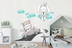 Bellissimo adesivo decorativo da parete orso e coniglietto