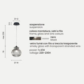 Lampada sospensione D18 cm in vetro soffiato Fumč - MADAGASCAR Mod1