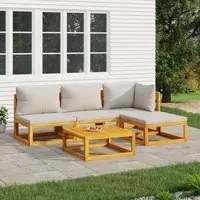 Set Salotto Giardino 5pz Cuscini Grigio Chiaro Legno Massello 3155278