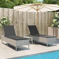 Set Lettini Prendisole con Cuscini 3pz Grigio Chiaro Polyrattan 3284268