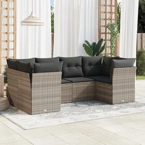 Set divano da giardino 6pz con cuscini grigio chiaro polyrattan