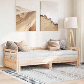 Divano letto con rotelle e materasso 80x200 cm in legno di pino