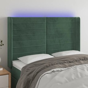 Testiera A Led Verde Scuro 147x16x118/128 Cm İn Velluto /