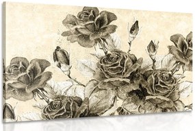 Stampa su tela – Bouquet vintage di rose in versione seppia