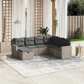 Set divani da giardino 7 pz con cuscini grigio in polyrattan