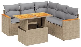 Set divano da giardino 6 pz con cuscini beige in polyrattan