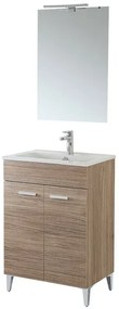 Mobile bagno a terra 60 cm rovere tropea con 2 ante lavabo e specchio Martha