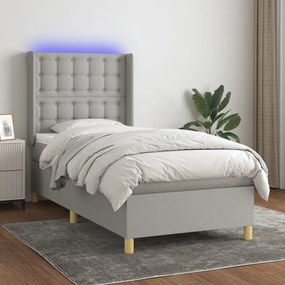 Letto A Molle Materasso E Led Grigio Chiaro 100x200 Cm Tessuto /