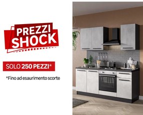 Cucina montata Dora bianco e grigio chiaro, lavello a sinistra, L 195 cm, completa di: cappa a camino, piano cottura a gas e forno