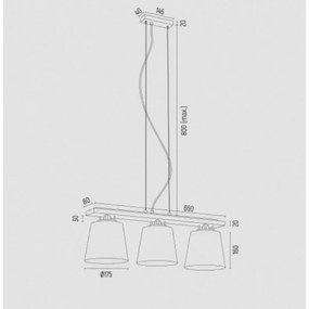 Argon 6250 - Lampadario a sospensione con filo ARDEN 3xE27/15W/230V oro
