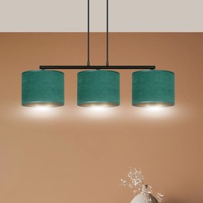 Lampadario 3 Luci Ganesha In Acciaio Nero E Paralumi In Tessuto Verde