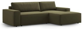 Divano angolare verde allungabile/con contenitore (con penisola a destra/con chaise lounge) con rivestimento in velluto Jodie – Micadoni