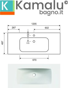 Mobile bagno sospeso 120cm rovere effetto cannettato con lavabo nero KDS-120L - KAMALU